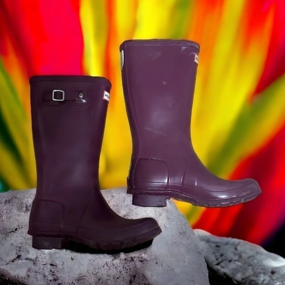 Hunter Tall Purple Rain Boots Sz 4 Girls Pull Up Kids